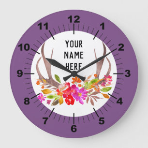 Purple Floral Large Clock