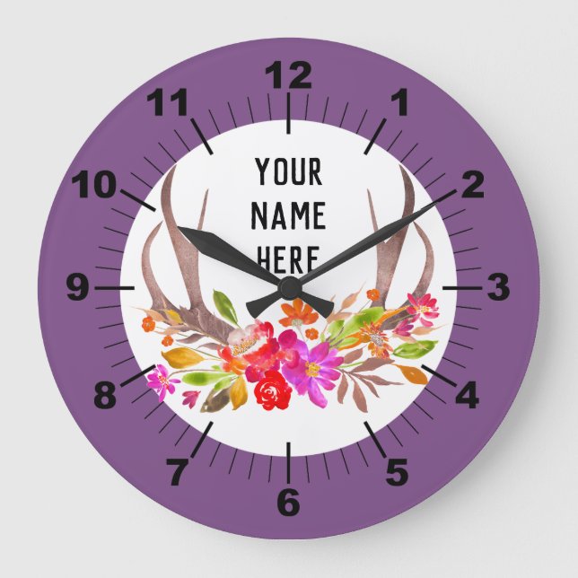 Purple Floral Large Clock (Front)