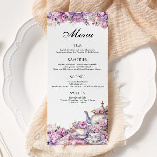 Purple Floral Lavender Afternoon Tea Party Menu