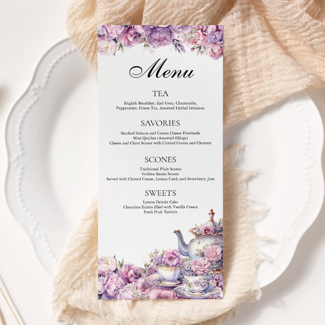 Purple Floral Lavender Afternoon Tea Party Menu (Creator Uploaded)