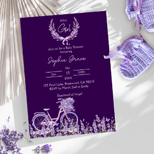 Purple Floral Lavender Bicycle Baby Shower Invitation