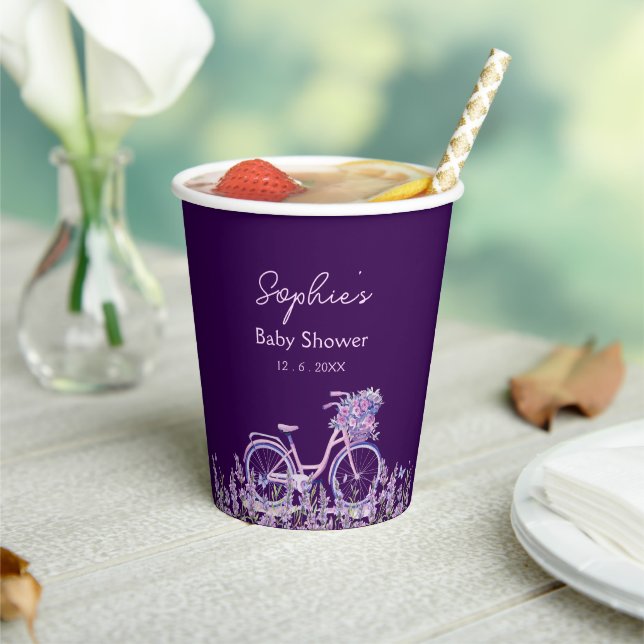 Purple Floral Lavender Bicycle Baby Shower  Paper Cups (Insitu)