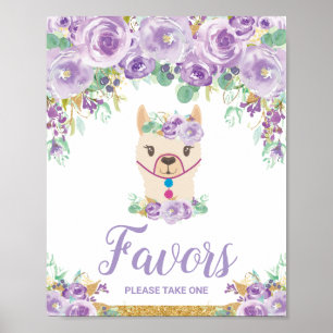 Purple Floral Llama Baby Shower Birthday Favours Poster