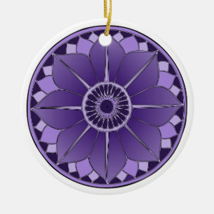 Purple Floral Lotus New Age Spiritual Mandala Ceramic Tree Decoration