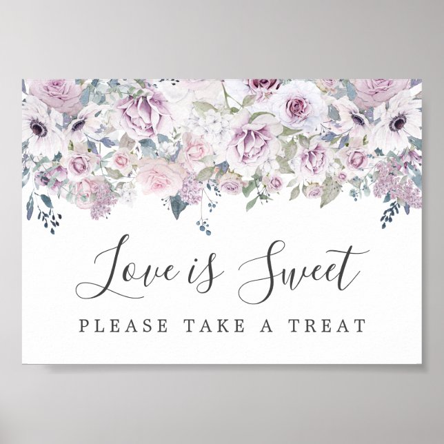 Purple Floral Love is Sweet Dessert Bar Sign (Front)
