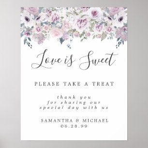 Purple Floral Love is Sweet Dessert Bar Sign