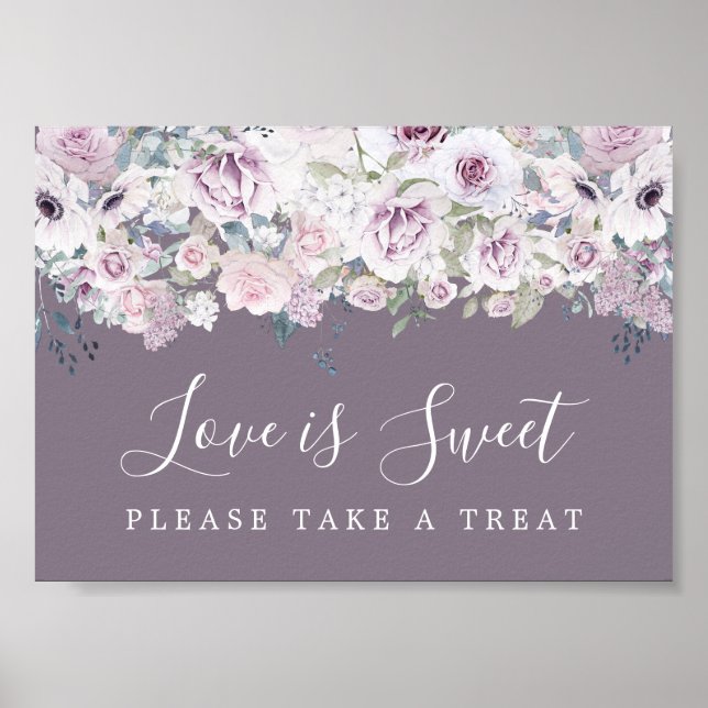 Purple Floral Love is Sweet Dessert Bar Sign (Front)