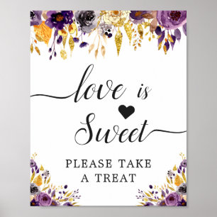 Purple Floral Love Is Sweet Dessert Sign