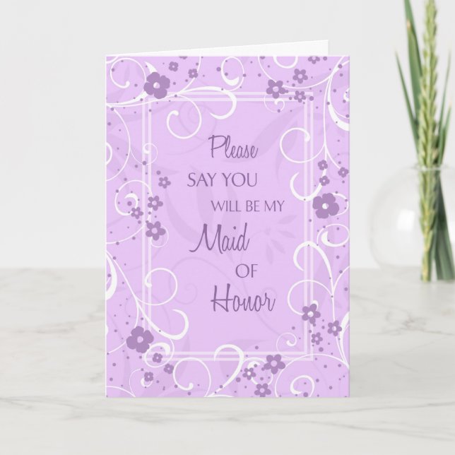 Purple Floral Maid of Honour Invitation Card (Front)