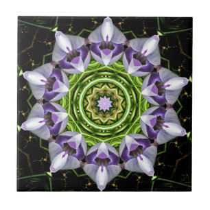 Purple Floral Mandala Kaleidoscope Art Ceramic Tile
