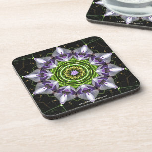 Purple Floral Mandala Kaleidoscope Art Coaster