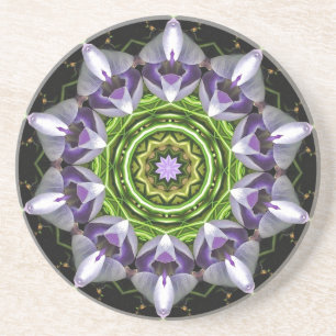 Purple Floral Mandala Kaleidoscope Art Coaster