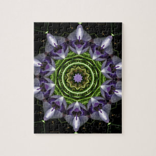 Purple Floral Mandala Kaleidoscope Art Jigsaw Puzzle