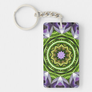 Purple Floral Mandala Kaleidoscope Art Key Ring