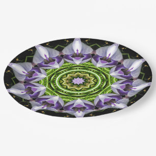 Purple Floral Mandala Kaleidoscope Art Paper Plate