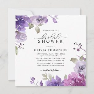 Purple Floral Mauve Lilac Dusty Bridal Shower Inv Invitation