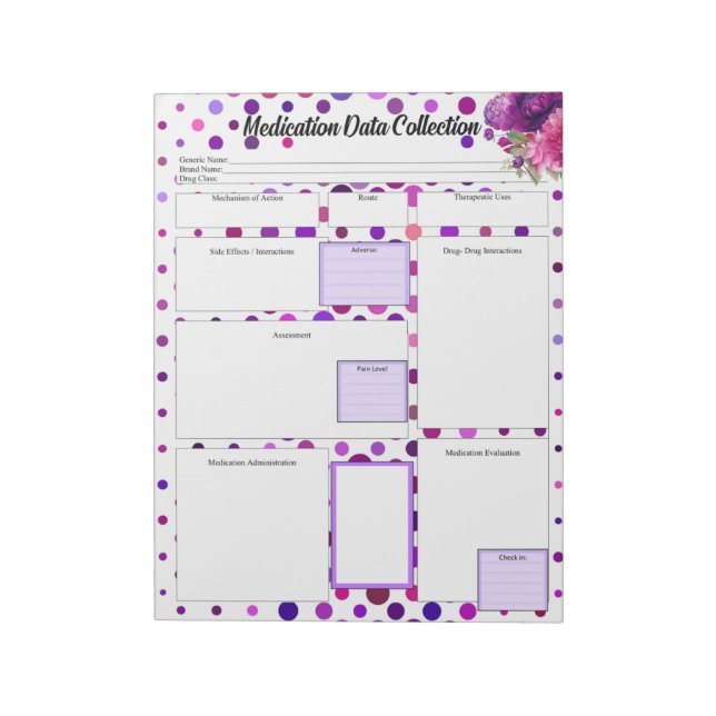 Purple Floral _ Medication Data Collection Notepad (Rotated)