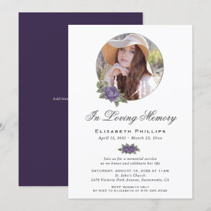 Purple Floral Memorial Service Funeral Photo Invitation