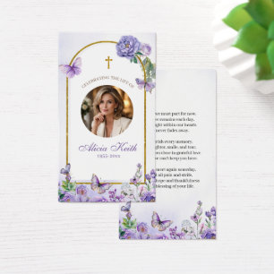Purple Floral Memorial Service Funeral Prayer Card