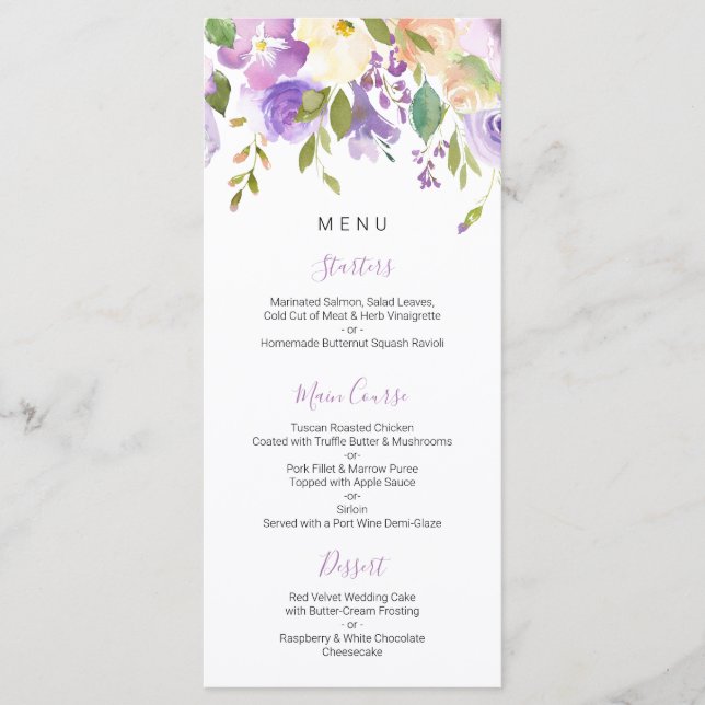 Purple floral menu (Front)