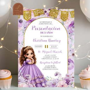Purple Floral Mexican Charra Girl Presentacion de  Invitation