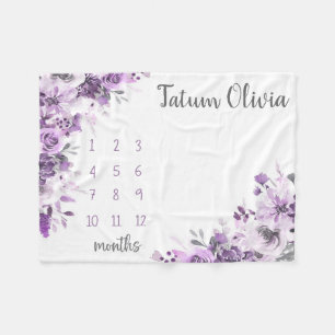 Purple Floral Milestone Blanket, Baby Girl Monthly Fleece Blanket