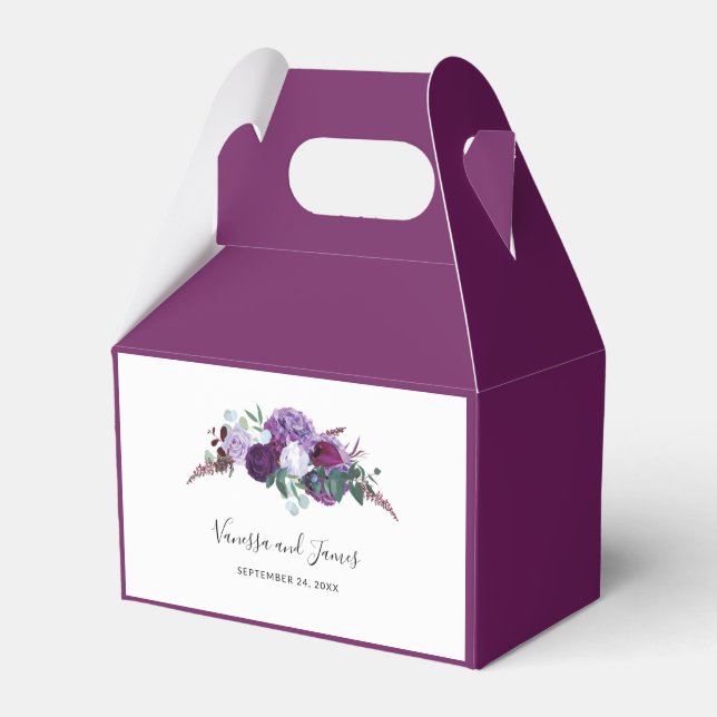 Purple Floral Modern Elegant Wedding Favour Box (Front Side)