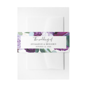 Purple Floral Modern Elegant Wedding Invitation Belly Band