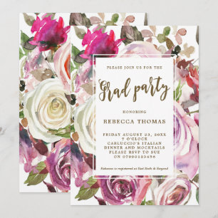 Purple floral modern Graduation party invitation