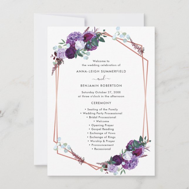 Purple Floral Modern Wedding Program (Front)