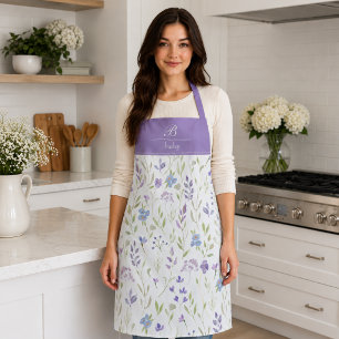 Purple Floral Monogram Apron