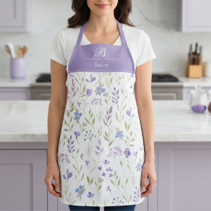 Purple Floral Monogram Apron