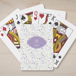 Purple Floral Monogram Classic Playing Cards