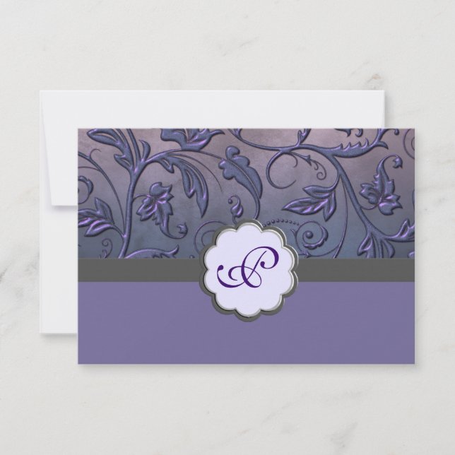 Purple Floral Monogram Response Card (Front)