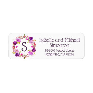 Purple Floral Monogram Return Address Labels