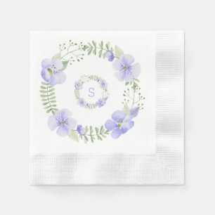 Purple Floral Monogram Watercolor Elegant Napkin