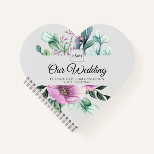 Purple Floral Monogram WEDDING Journal Newlyweds