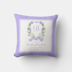 Purple Floral Monogrammed Crest Throw Pillow