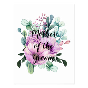 Purple Floral MOTHER of the GROOM Wedding Bridal Postcard