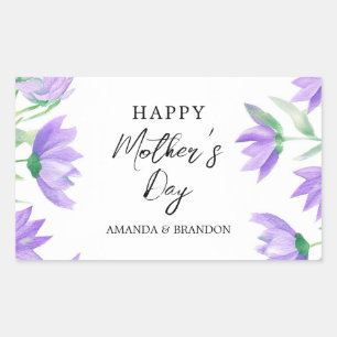 Purple Floral Mother's Day Kids Names Rectangular Sticker