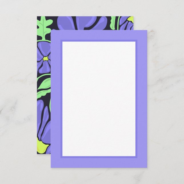 Purple Floral Motif Flat Thank You Card (Front/Back)