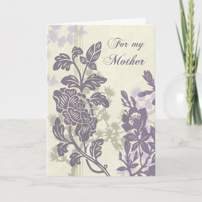 Purple Floral Mum  Wedding Day Thank You Card (Front)