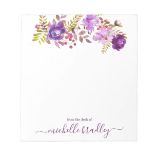 Purple Floral Name From The Desk Of  Notepad