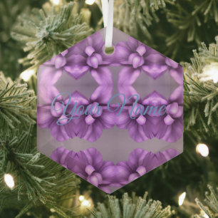 Purple Floral NAME Gift - Customisable Flower Glass Tree Decoration