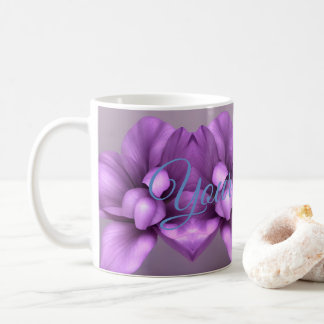 Purple Floral NAME Mug - Customisable Flower Cup