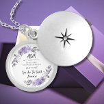 Purple Floral Necklace With Love Quote Custom Name<br><div class="desc">Embrace the charm of our sterling silver round locket necklace, a piece that's both a fashion statement and a personal keepsake. Adorned with purple floral accents and the touching quote, "To the world you are one person, but to me, you are the world, " it's customisable with your name for...</div>