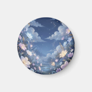 Purple Floral Night Sky Stars Fantasy Magnet
