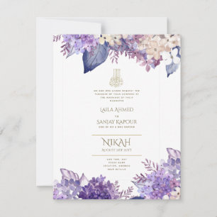 Purple Floral Nikah Walimah Islamic Wedding Invite