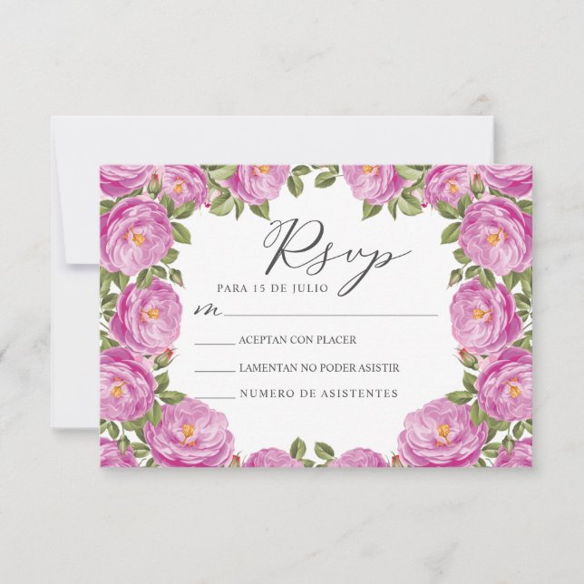 Purple Floral Nuestra Boda Spanish Wedding RSVP Invitation (Front)