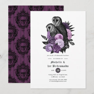 Purple Floral Owls Gothic Bridesmaids Luncheon Invitation